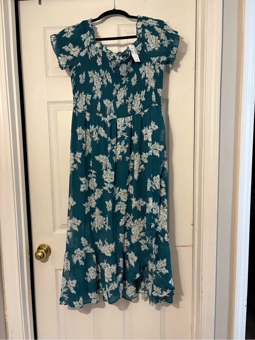 Maurices Teal Floral Midi Dress with Smocked Top
